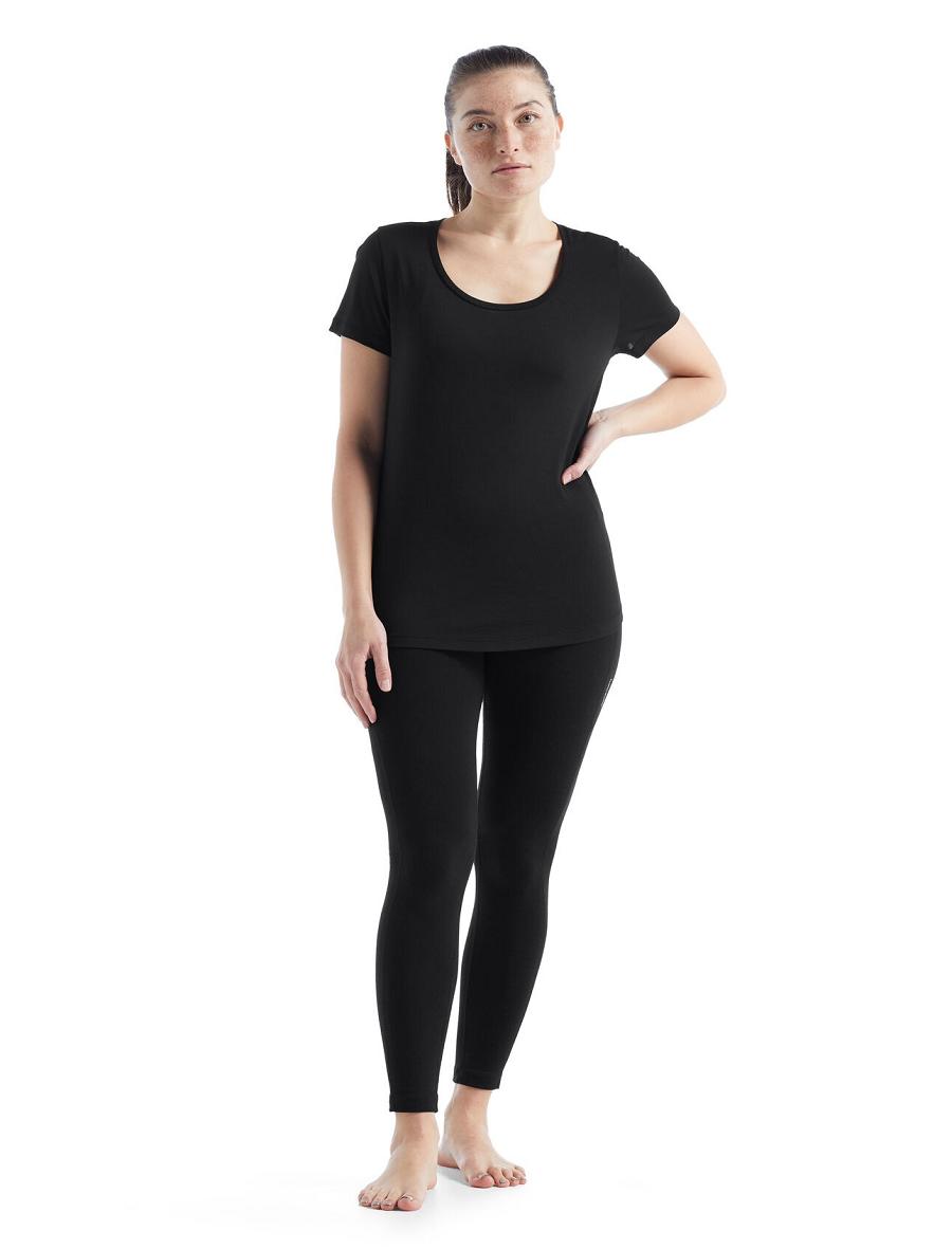 Women's Icebreaker Merino Sphere II Short Sleeve Scoop T Shirts Black | CA 1361UZGT